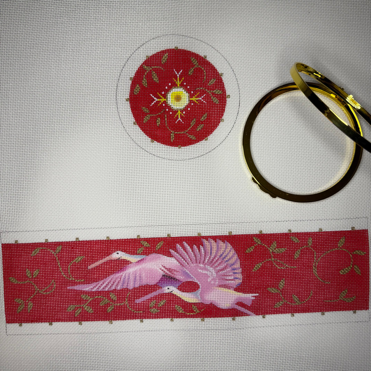 TB103 Spoonbills on Red Treasure Box with Hardware
