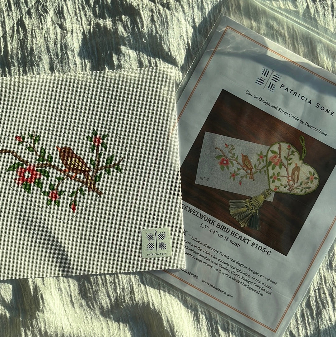 105-C Crewelwork Bird Heart with Stitch Guide