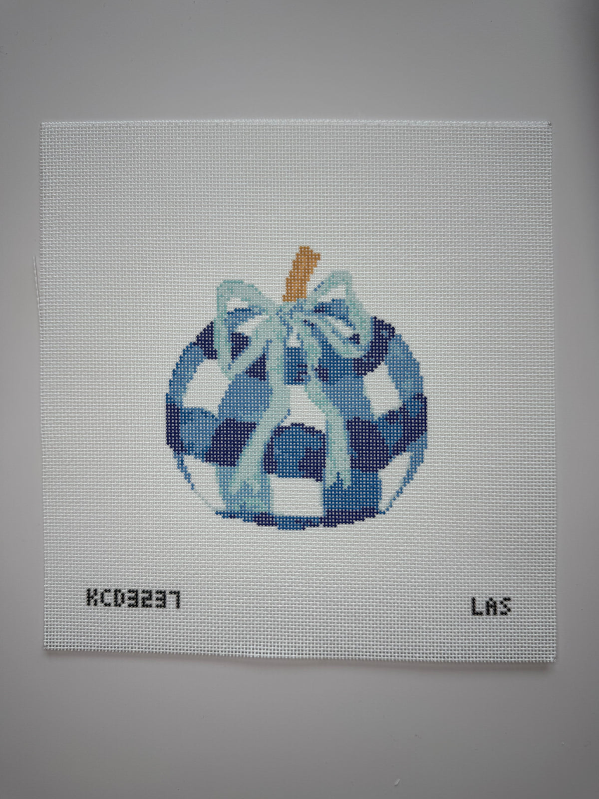 KCD3237 Blue Gingham Pumpkin with Bow - MKT