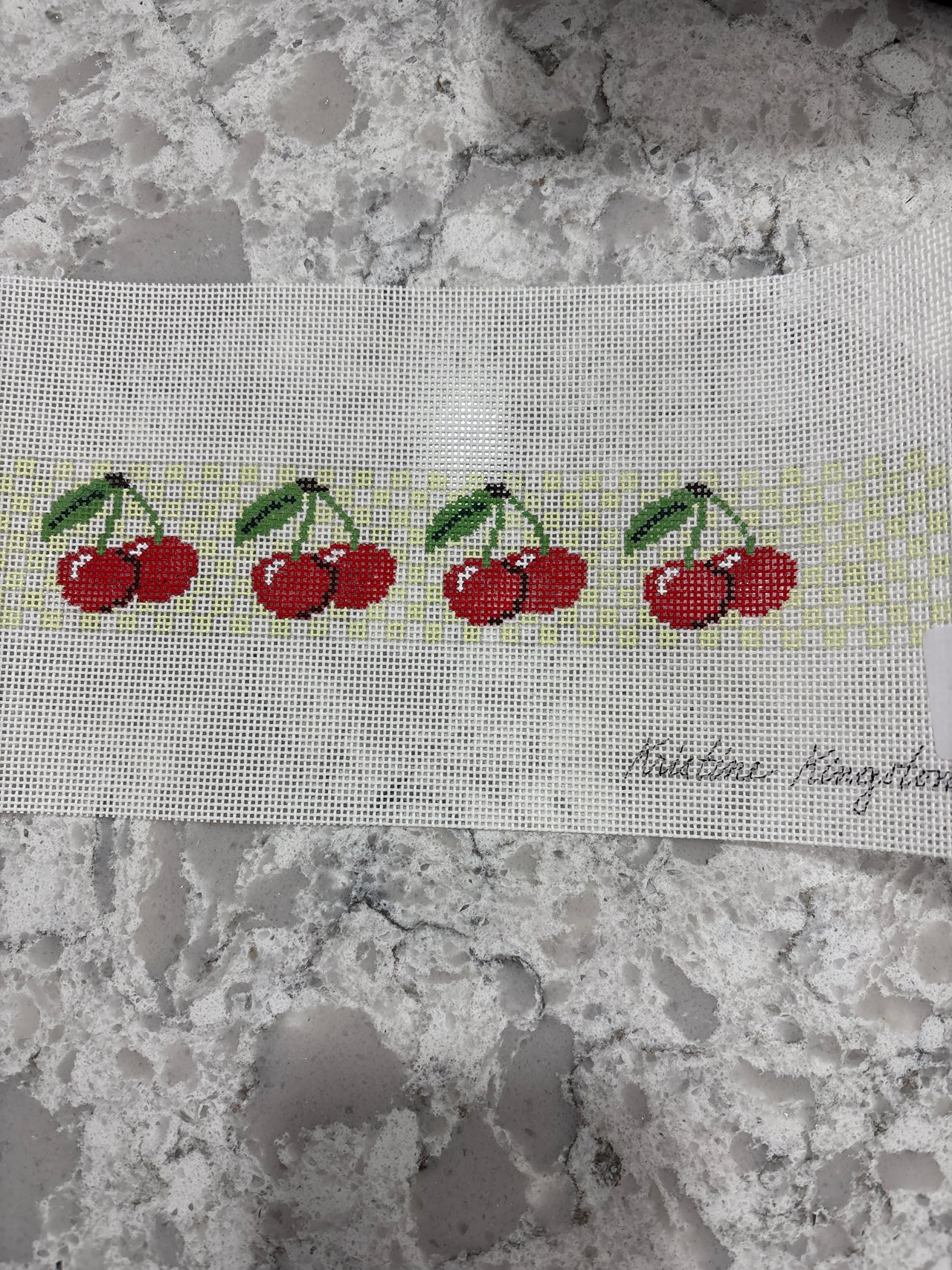 KKF09B Cherries on Green White Checks Fob