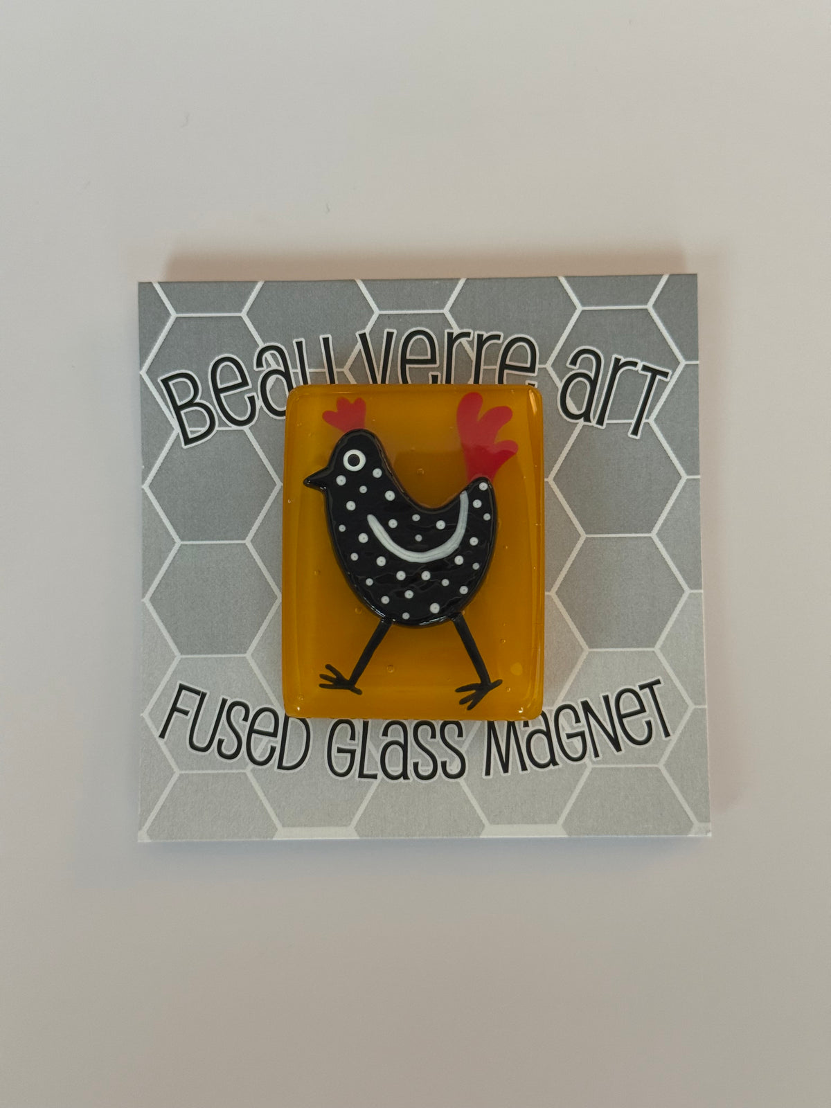 Funky Chicken on Orange Fused Glass Needleminder - MKT