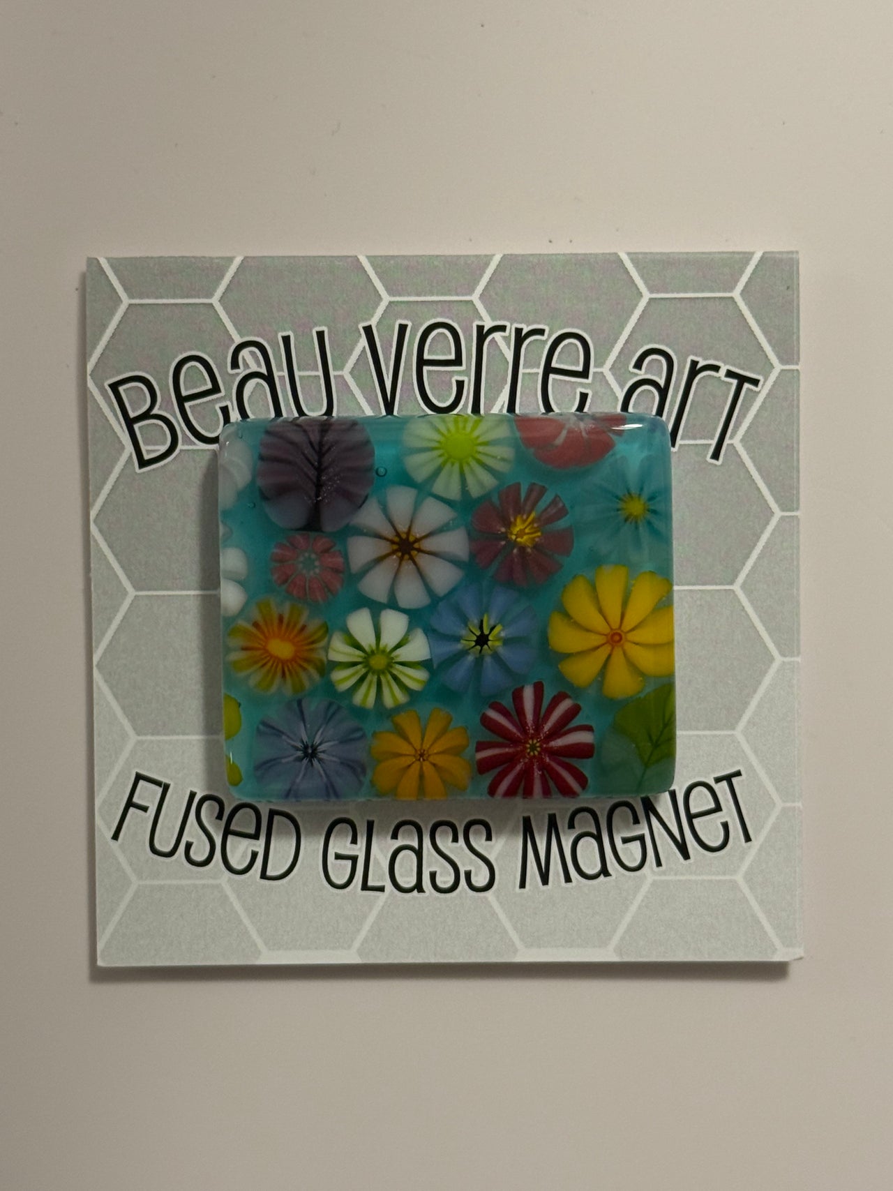 Flattened Murrini Floral Fused Glass Needleminder - MKT