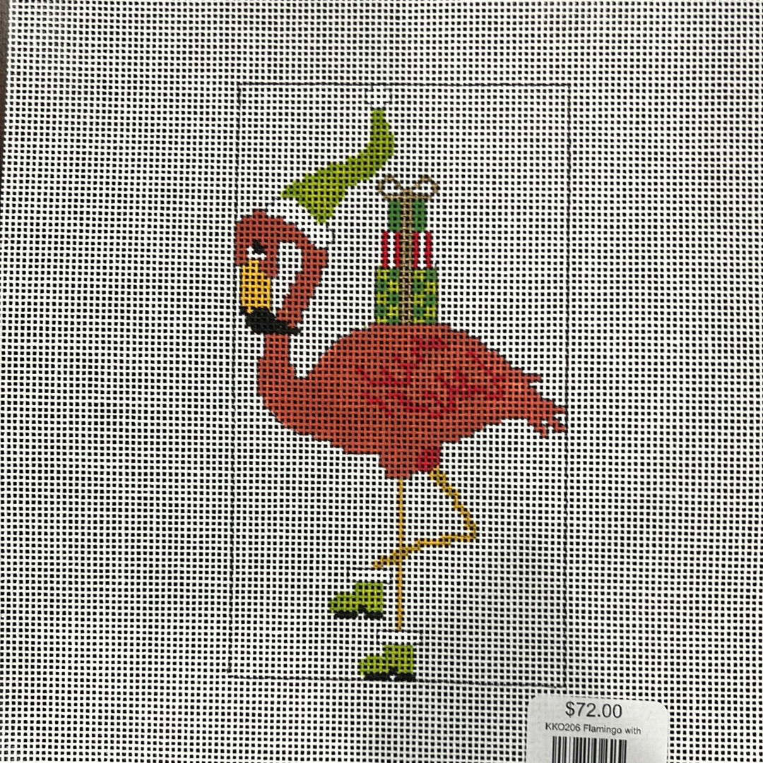 KKO206 Flamingo with green hat and presents
