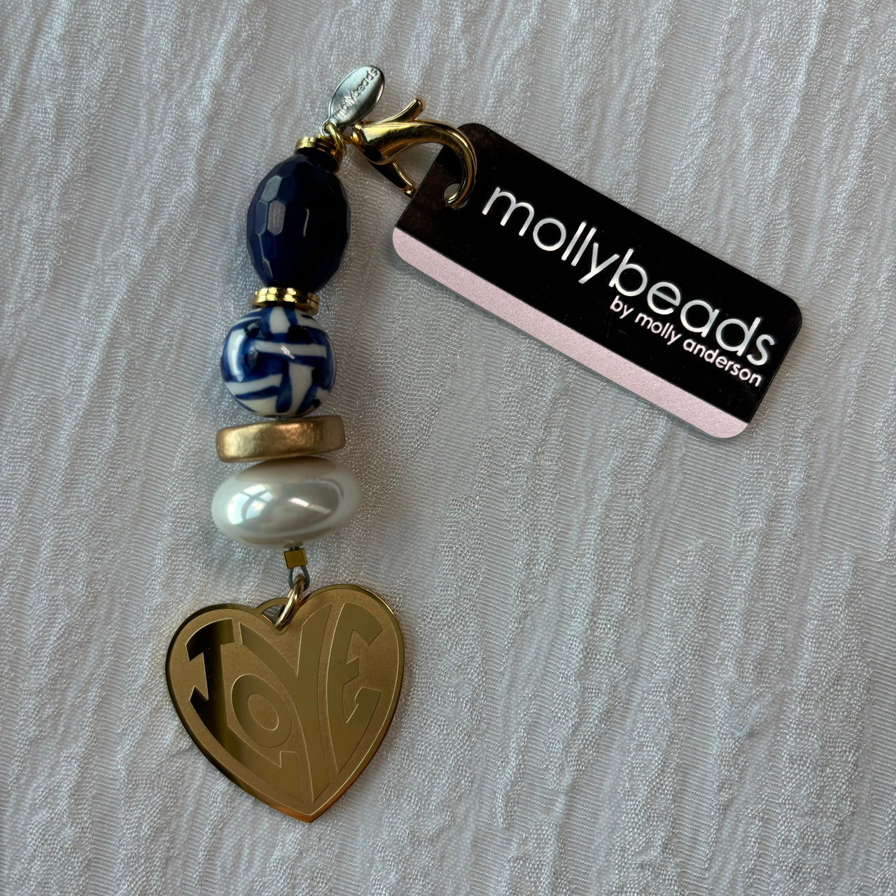 Molly Beads Blue & White Love Scissor Fob