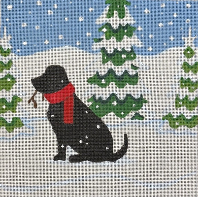 HO2384 Black Lab in Snow