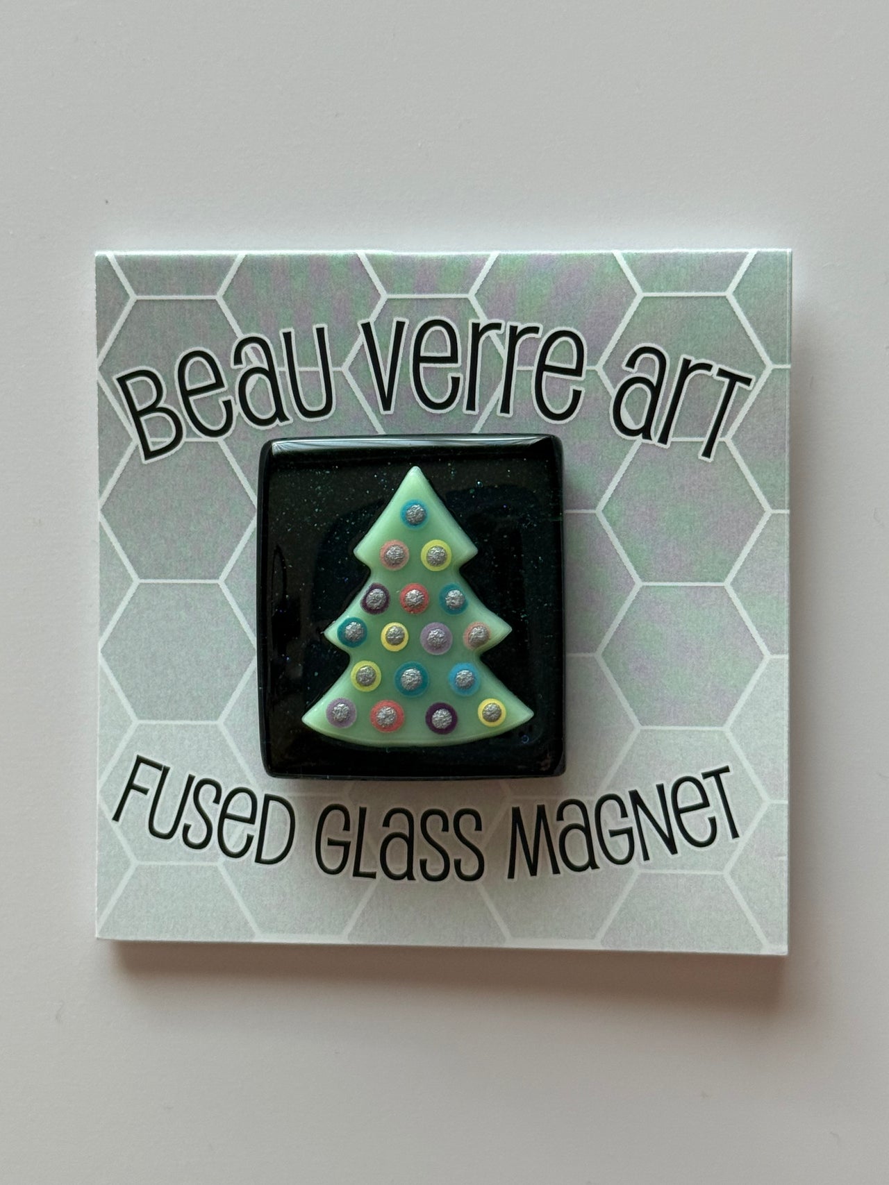 Multicolor Bauble Christmas Tree on Emerald Fused Glass Needle Minder