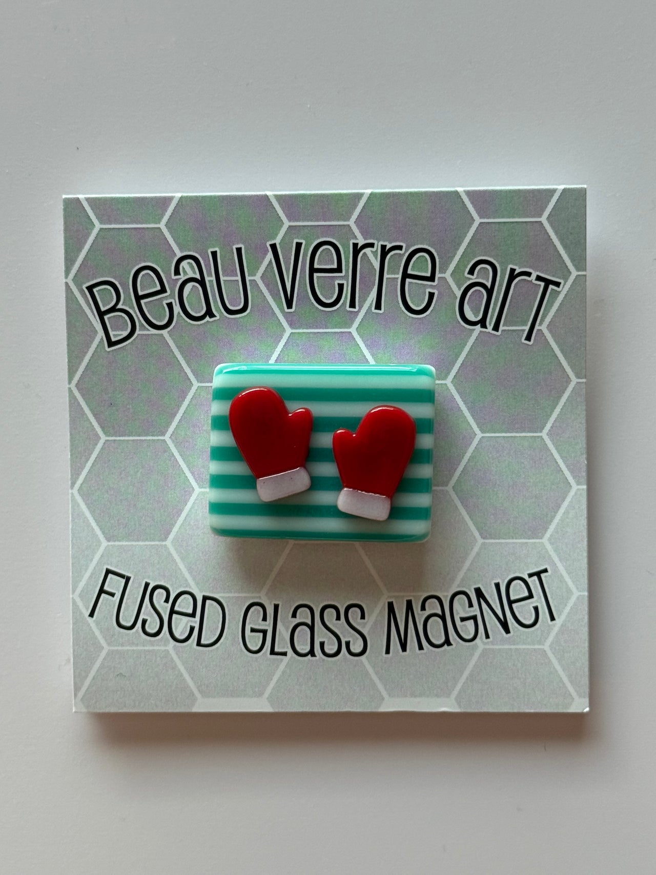 Mittens on Stripes Fused Glass Needleminder