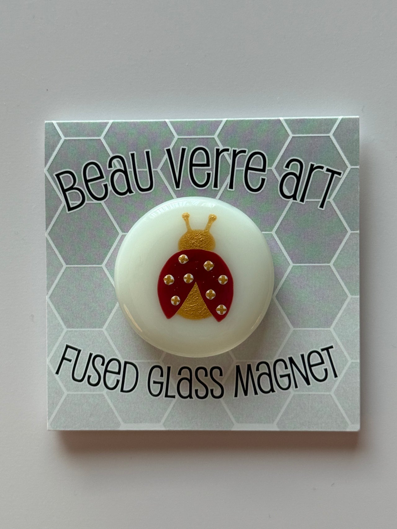 Golden Ladybug Fused Glass Needle Minder