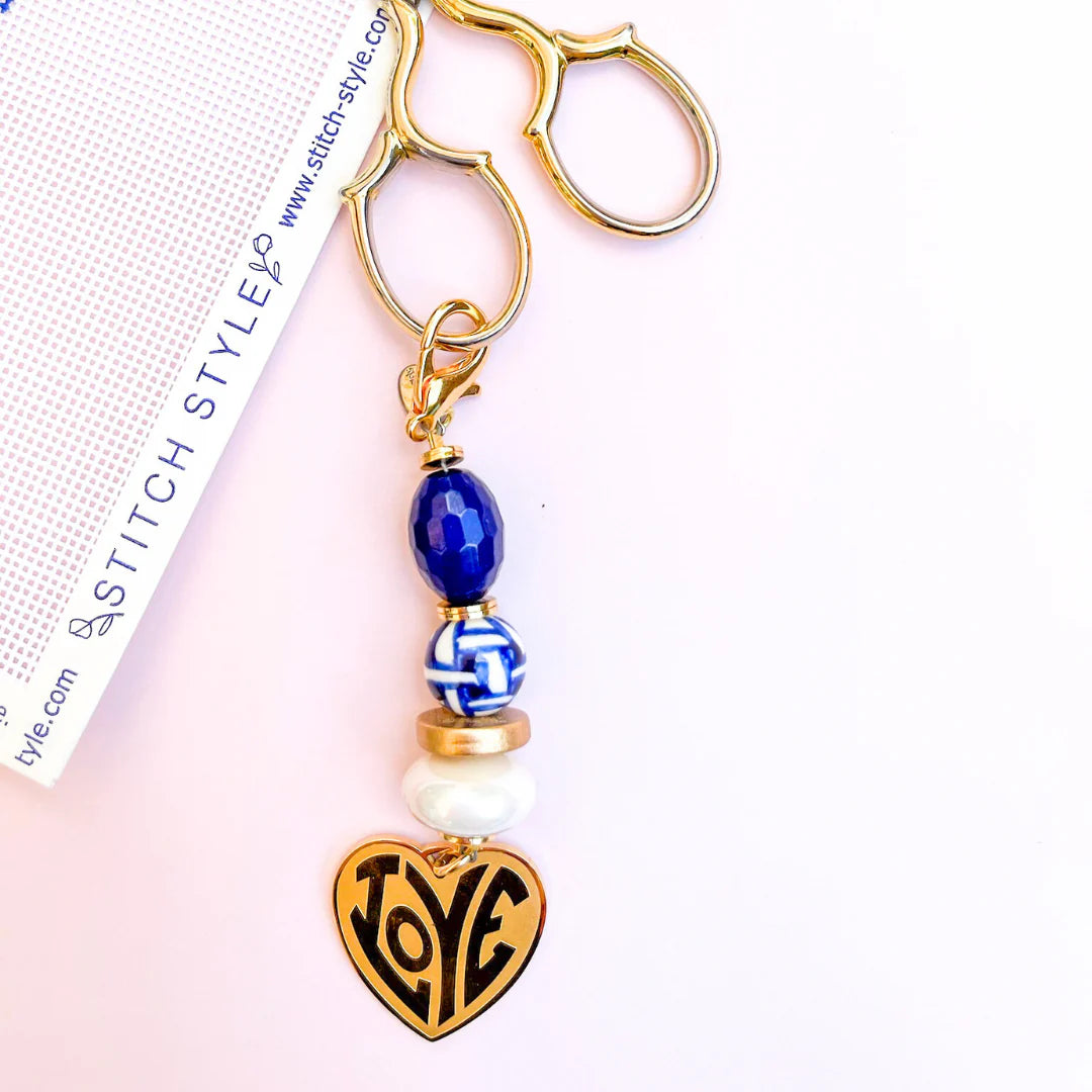 Molly Beads Blue & White Love Scissor Fob