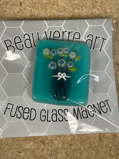 Peacock Mason Jar with Blue Flowers Fused Glass Needleminder