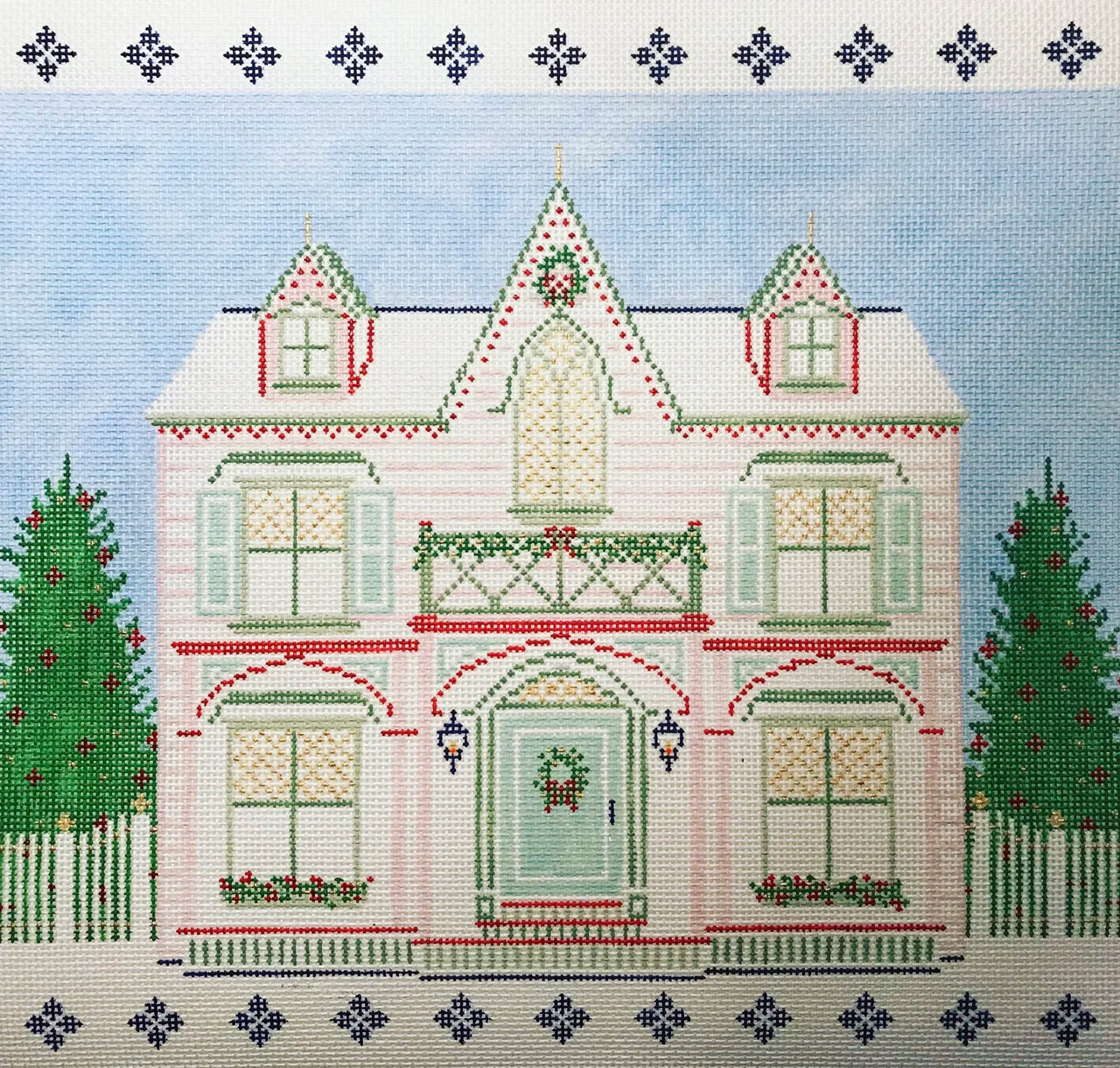 Plum Stitchery Peppermint House Canvas + Stitch Guide by Melissa MacLeod
