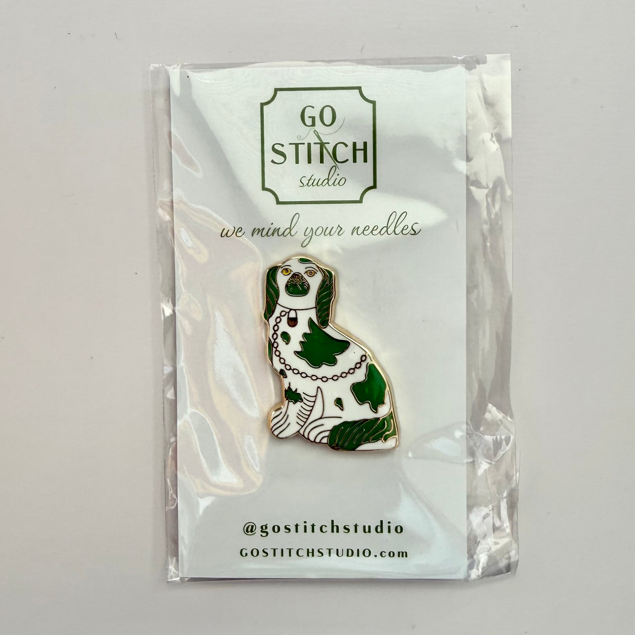 Green Staffordshire Dog Needleminder
