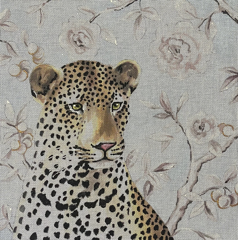 AN523 Leopard with Light Blue Floral Background