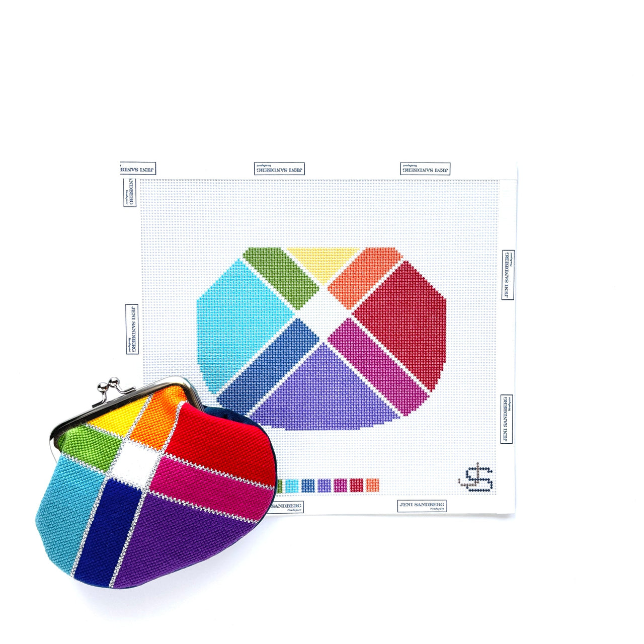 Rainbow Square Kiss Lock Bag Needlepoint Canvas