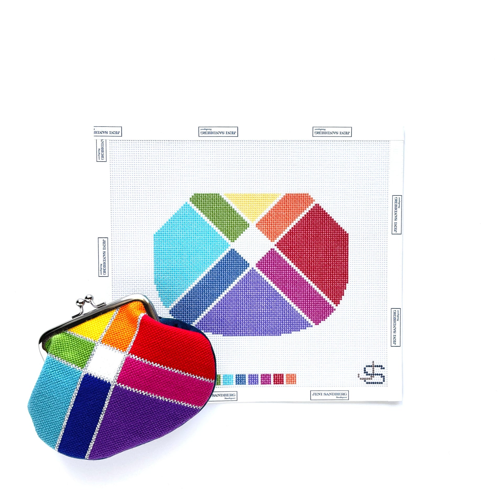 Rainbow Square Kiss Lock Bag Needlepoint Canvas