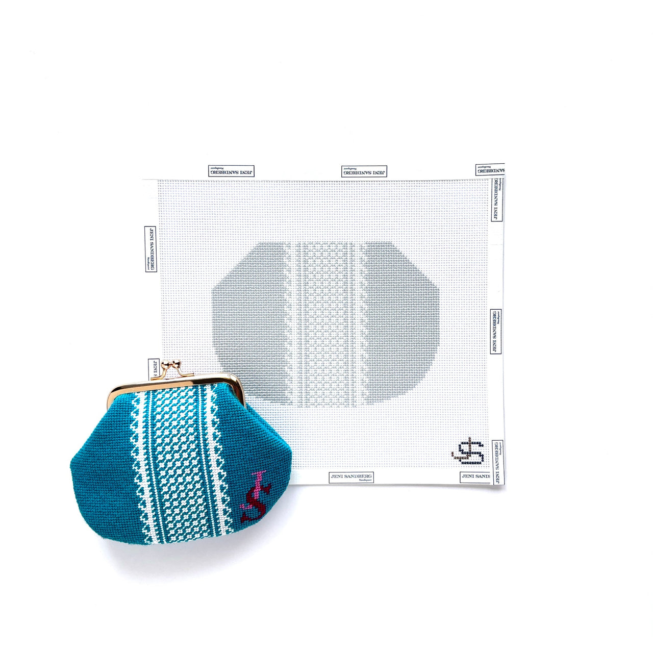 Lace Stripe Kiss Lock Bag Needlepoint Canvas - grayscale