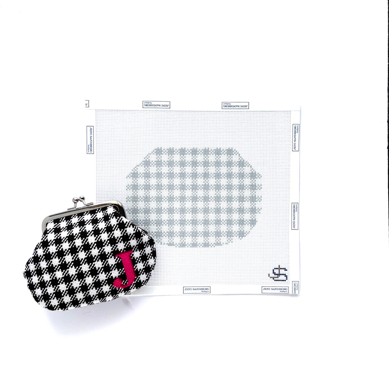 Gingham Kiss Lock Bag Needlepoint Canvas - grayscale