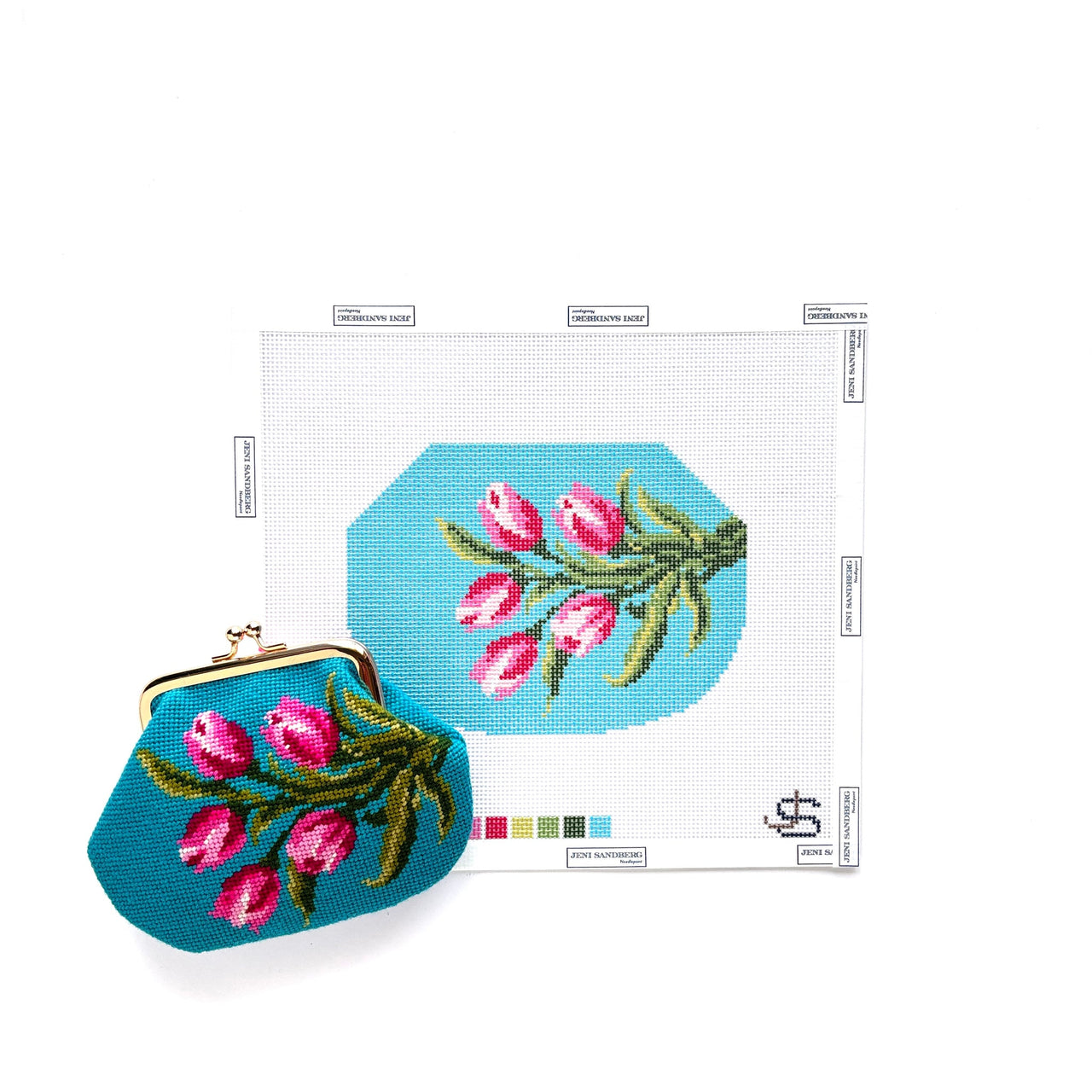 Tulips Kiss Lock Bag Needlepoint Canvas - bright blue