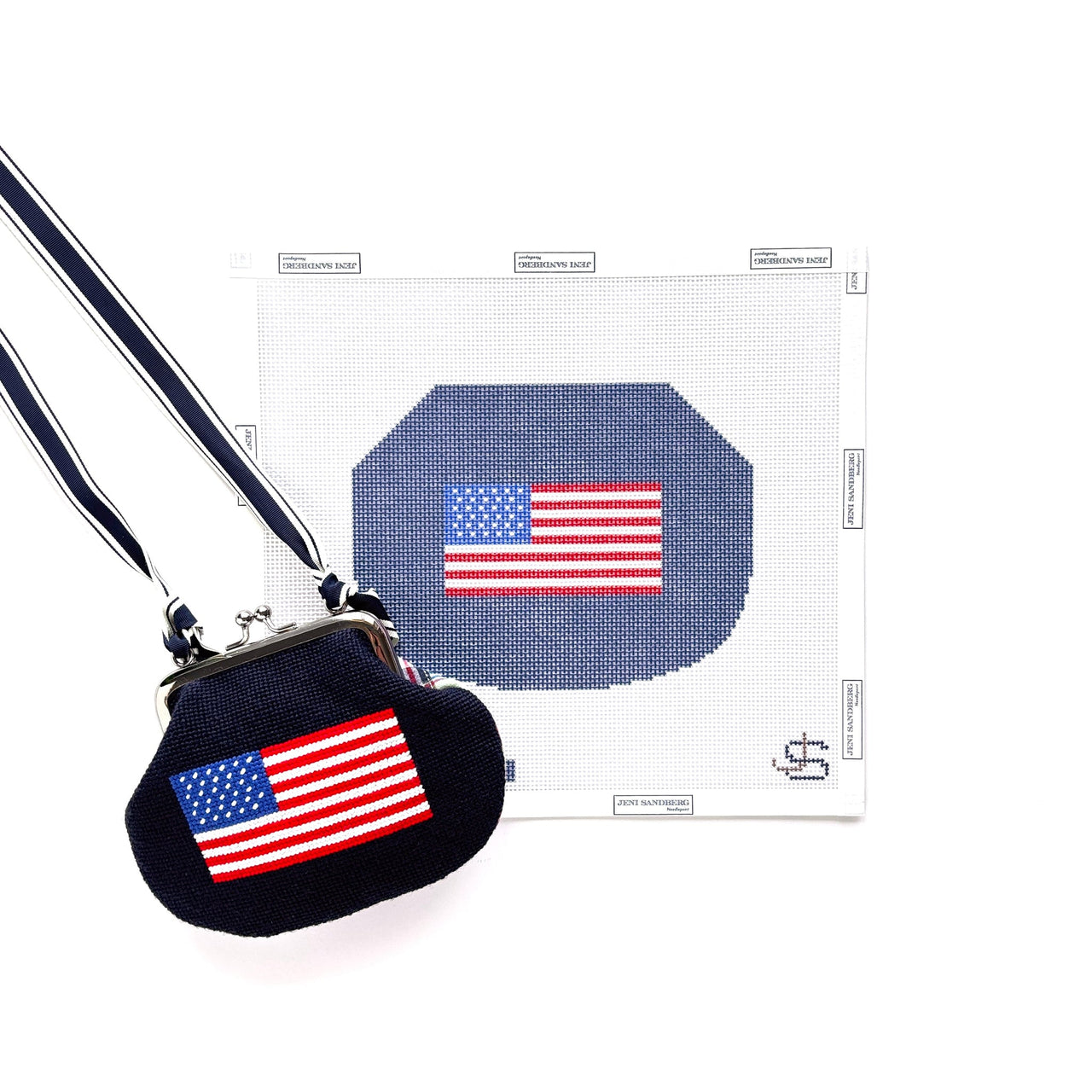 American Flag Kiss Lock Bag Needlepoint Canvas - navy