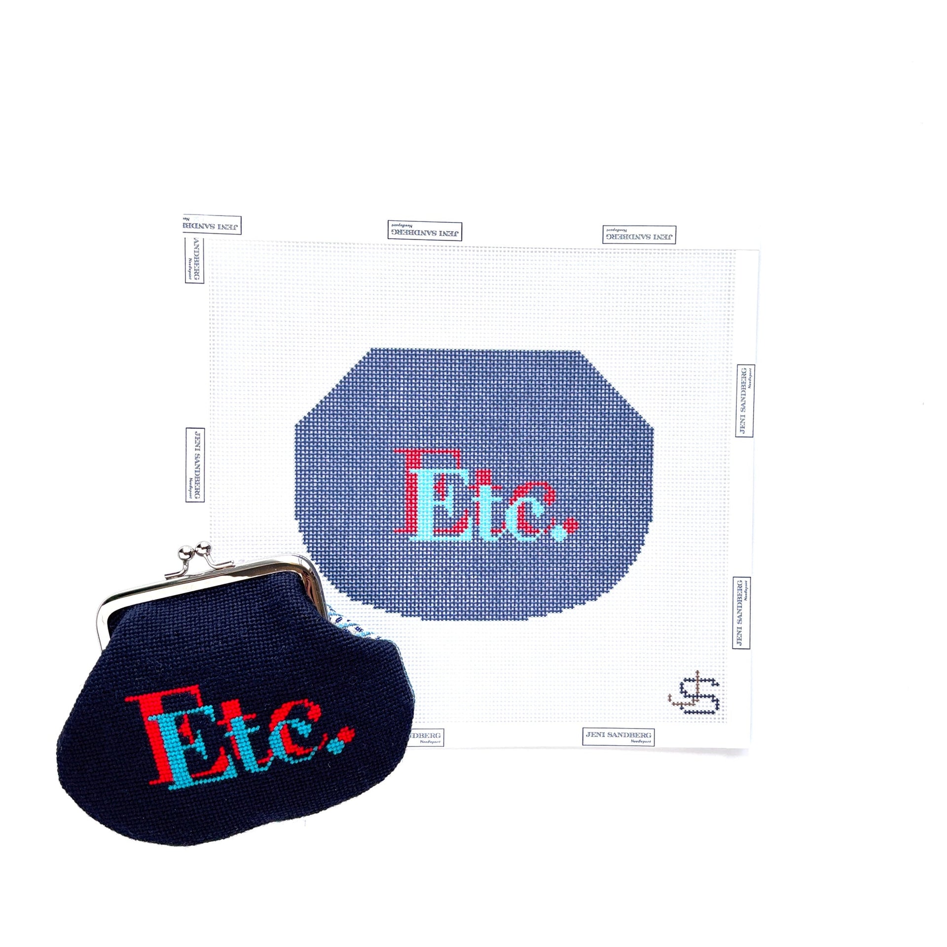 Etc. (double) Kiss Lock Bag Needlepoint Canvas - navy blue and red