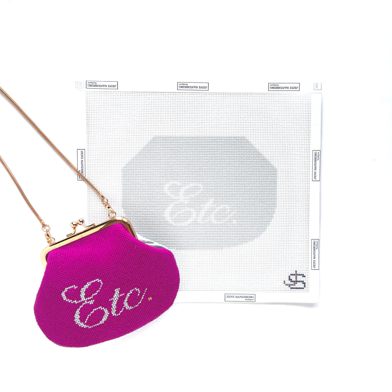 Etc. (scroll) Kiss Lock Bag Needlepoint Canvas - grayscale