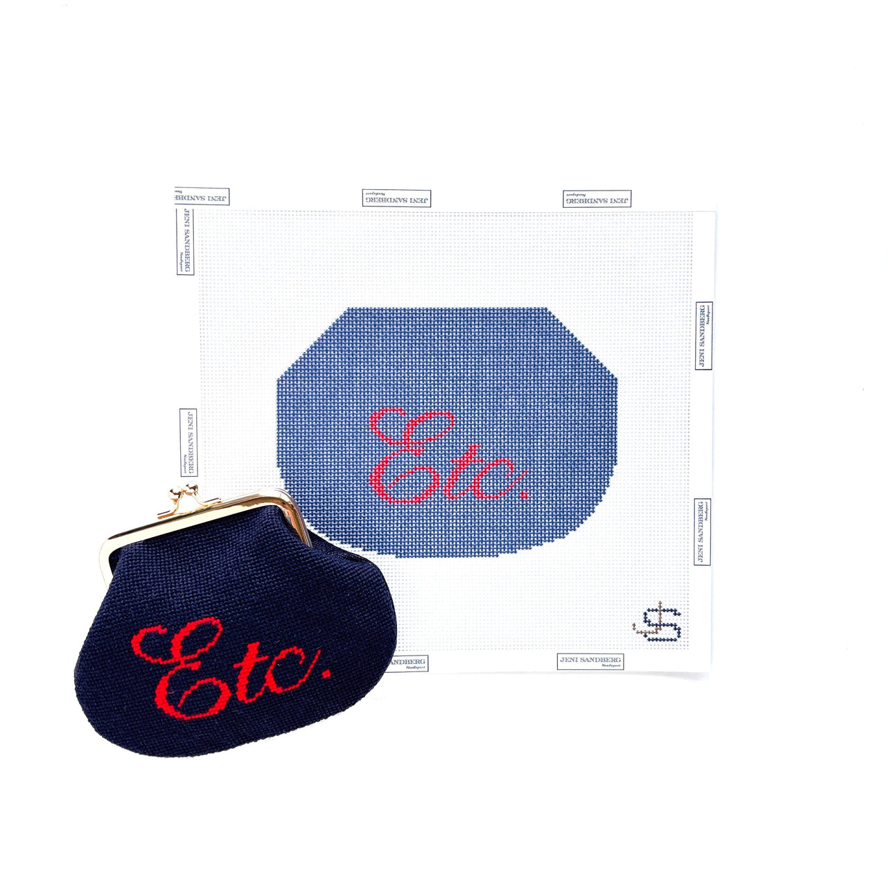 Etc. (scroll) Kiss Lock Bag Needlepoint Canvas - red and navy blue