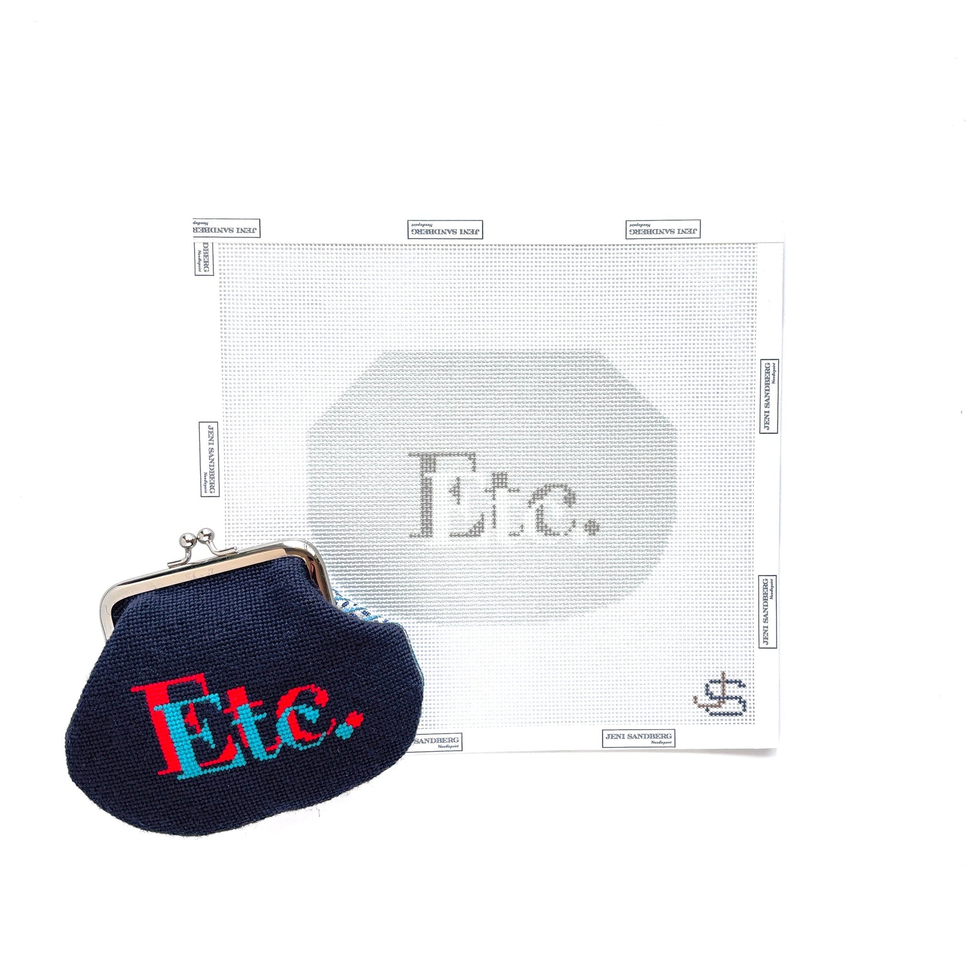 Etc. (double) Kiss Lock Bag Needlepoint Canvas - grayscale
