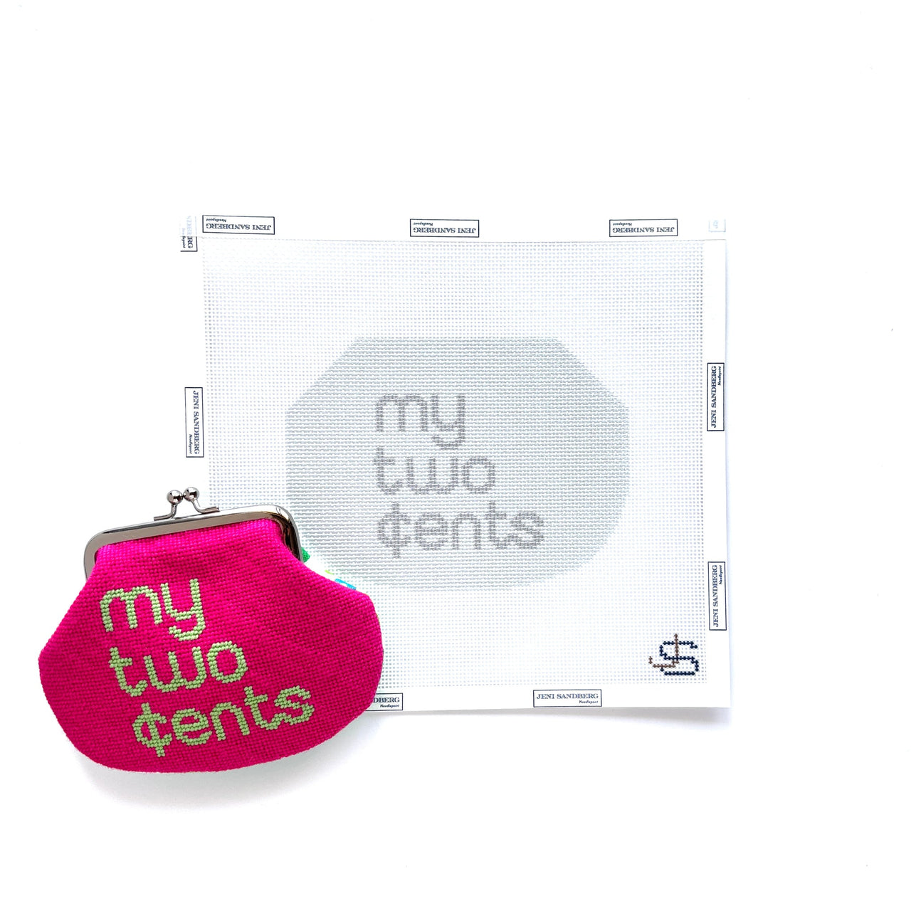 My Two Cents Kiss Lock Bag Needlepoint Canvas - grayscale