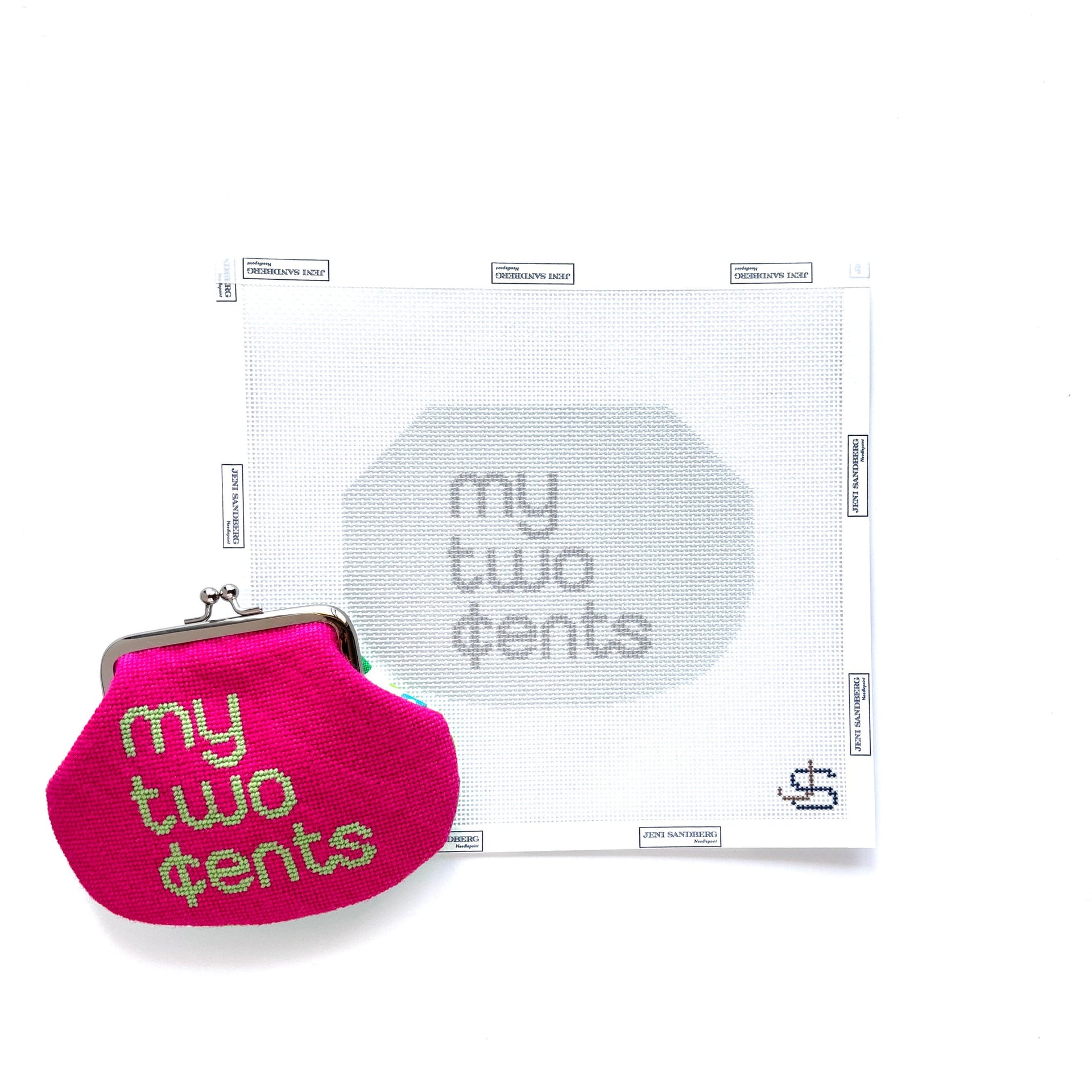 My Two Cents Kiss Lock Bag Needlepoint Canvas - grayscale