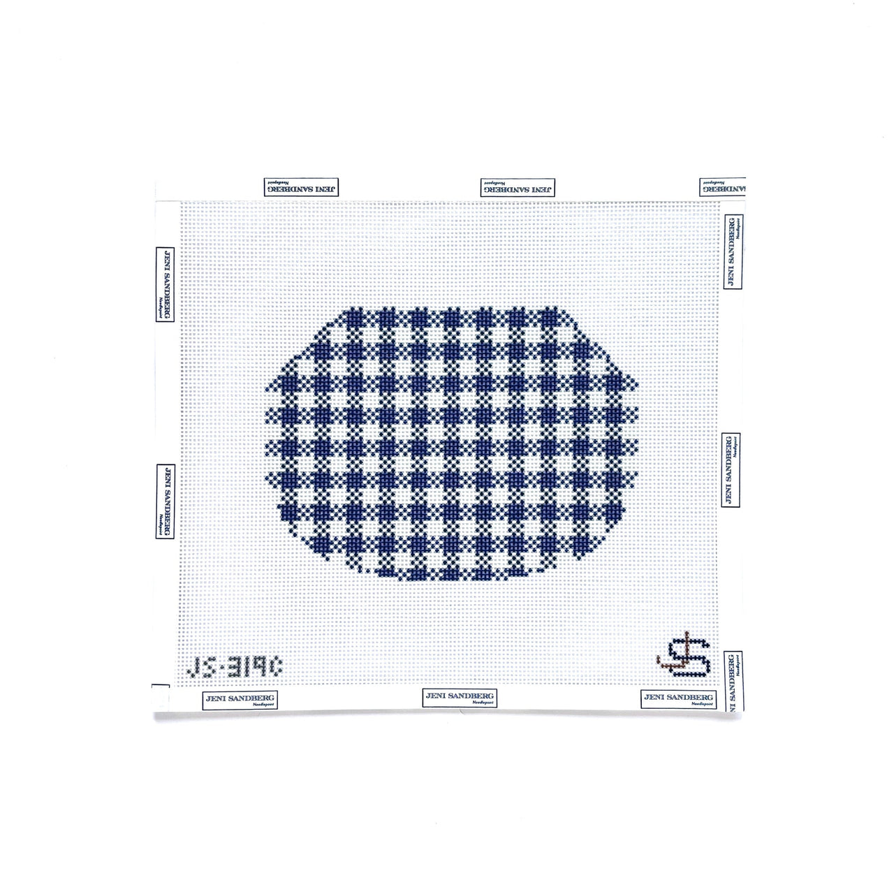 Gingham Kiss Lock Bag Needlepoint Canvas - navy blue