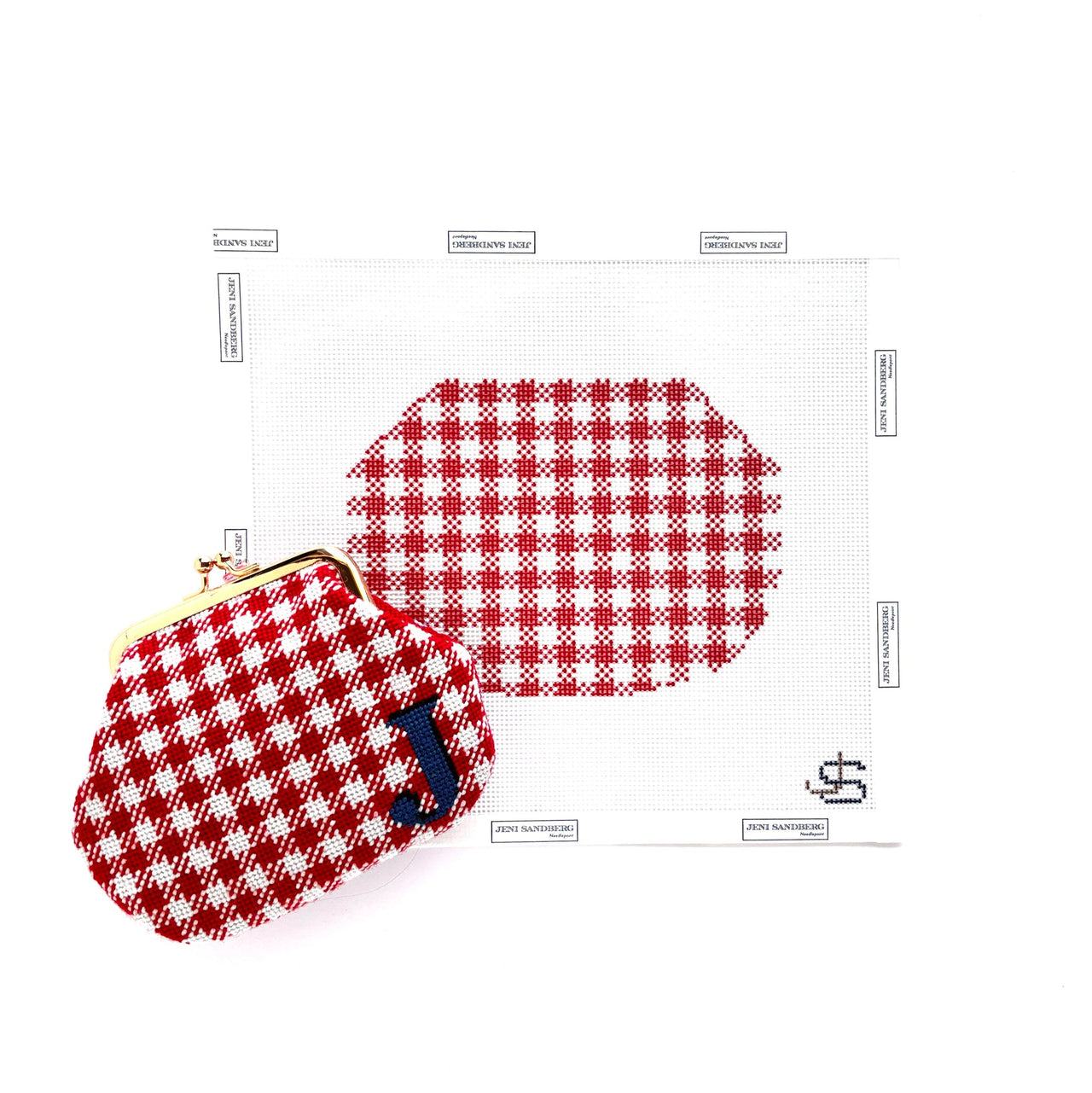 Gingham Kiss Lock Bag Needlepoint Canvas - red