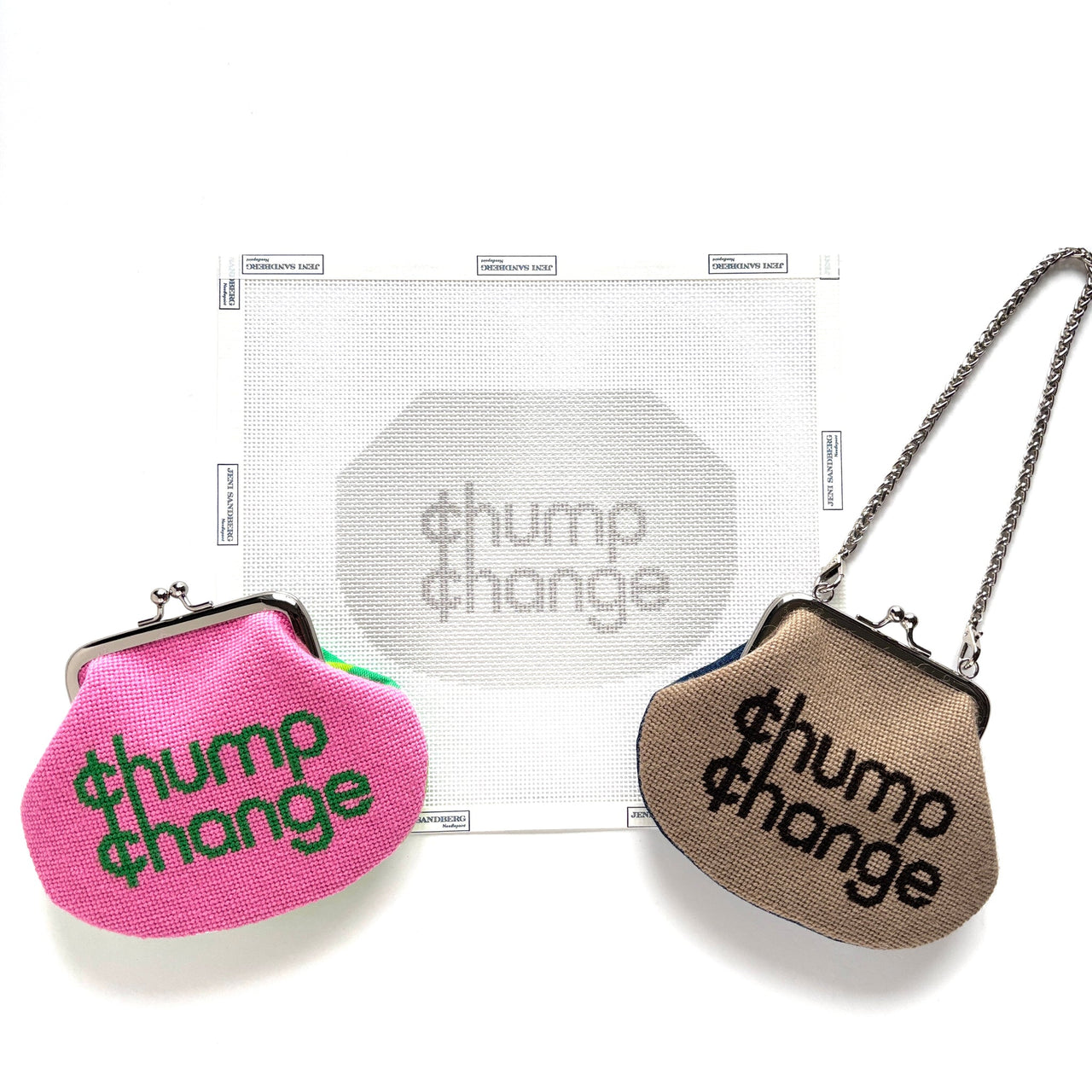 Chump Change Kiss Lock Bag Needlepoint Canvas - grayscale