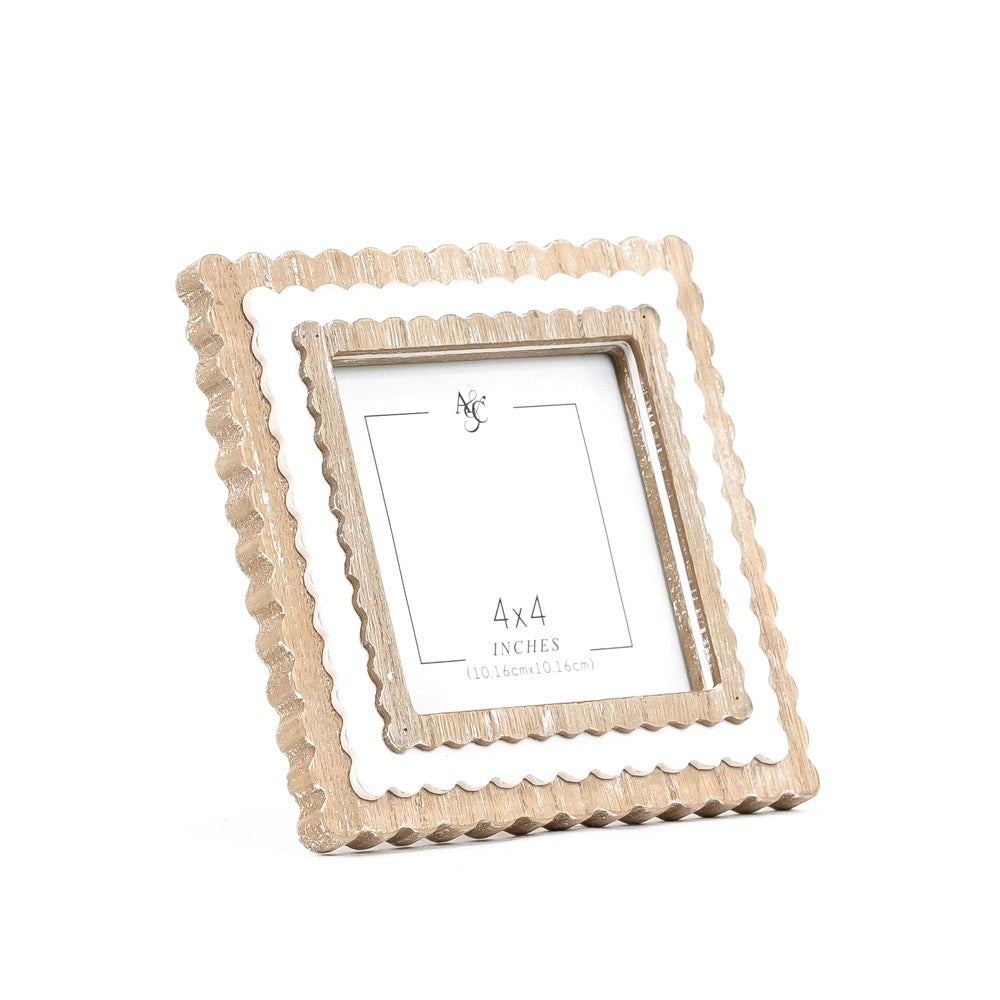 6x6" Natural & White Wood Photo Frame - 4x4" self-finishing
