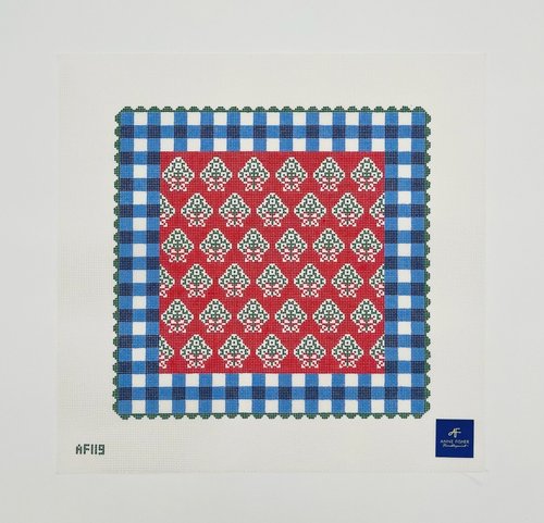 Red Holiday Pillow w/Blue Gingham AF119