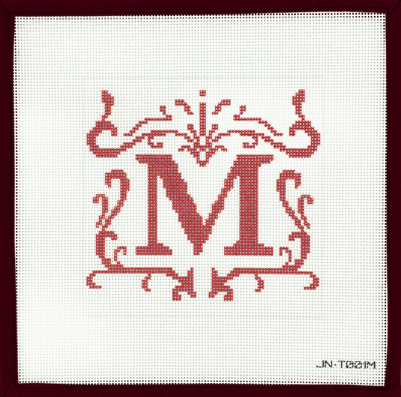 JN-T001M Letter M Filigree Border Large Red