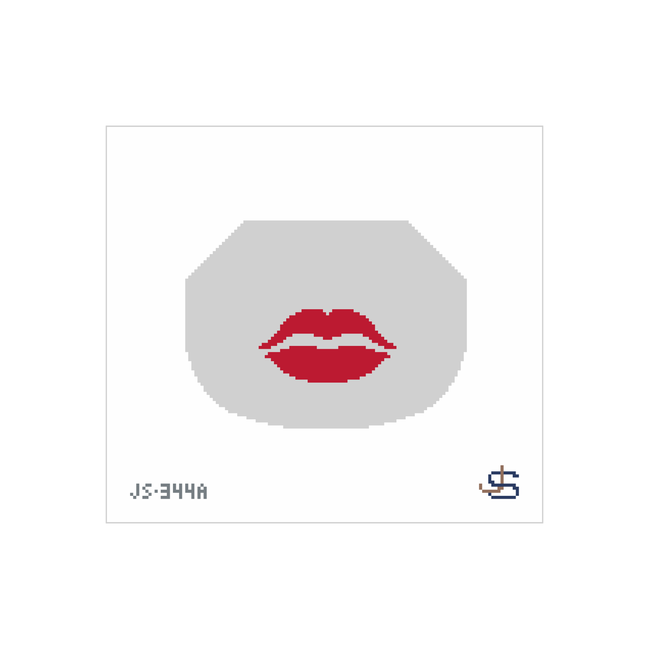 Lips Kiss Lock Bag Needlepoint Canvas - grayscale