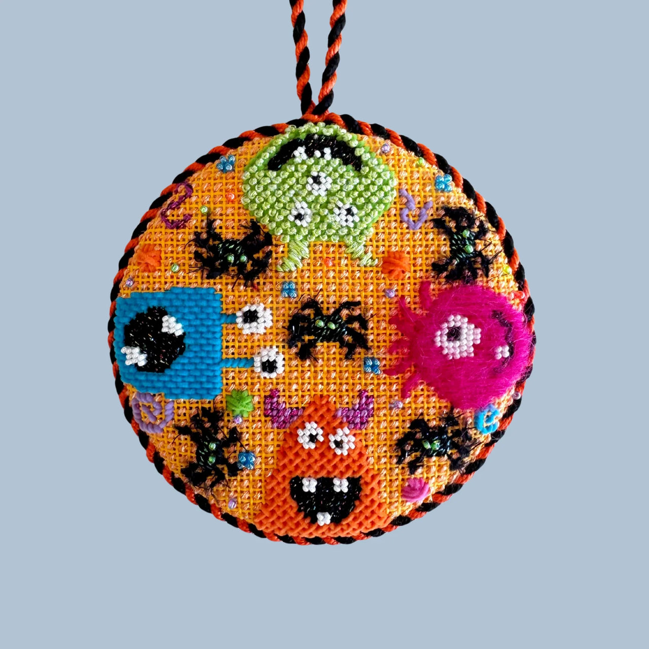 Colorful Monsters Round Needlepoint Canvas