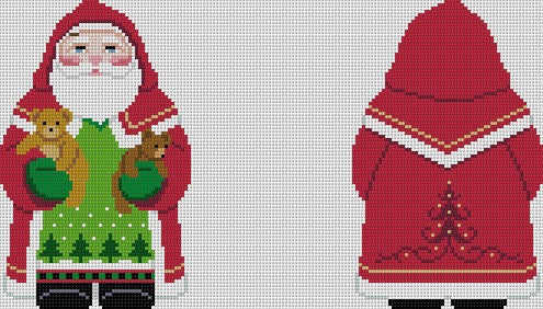 SR1231 Tree Coat Santa with Teddies, 2 Sided - 18 mesh - TS
