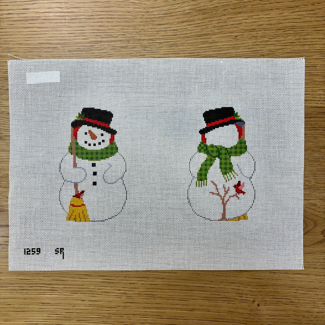 SR1259 Snowman with Birds, 2 Sided - 18 mesh - TS