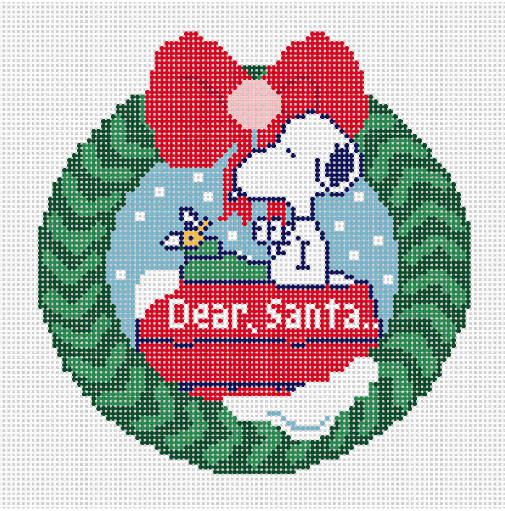 PNTS-XMAS06 PEANUTS Christmas -  "Dear Santa"  Wreath Canvas - 13 mesh - SE