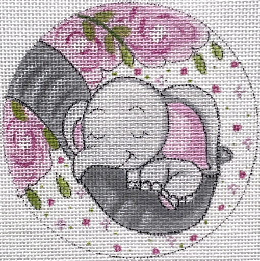 X477 Baby Elephant with Flowers Girl
