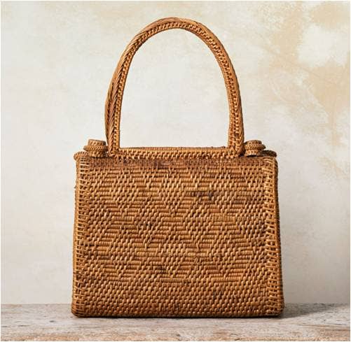 Hand Woven Vine Handbag with Batik Print Lining