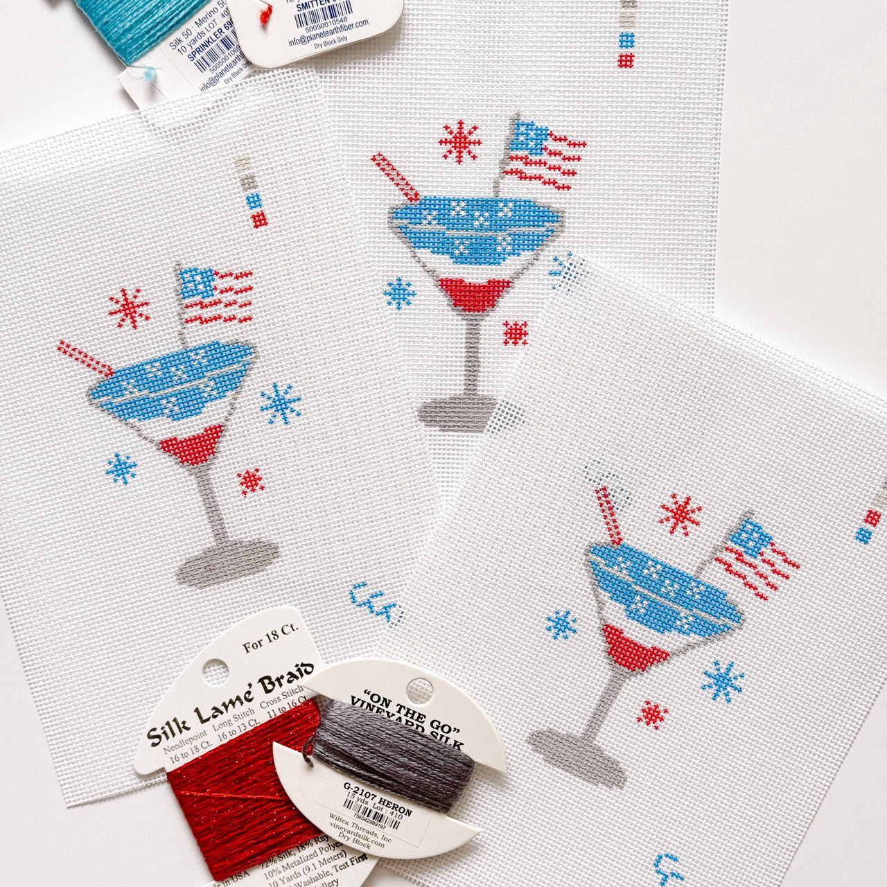 Patriotic Martini Needlepoint Canvas, Hand Painted, 18 Mesh