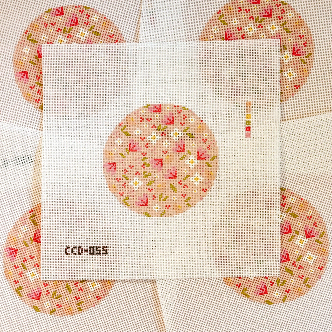 Minimal Flower 4” Round Needlepoint 18 Mesh Canvas