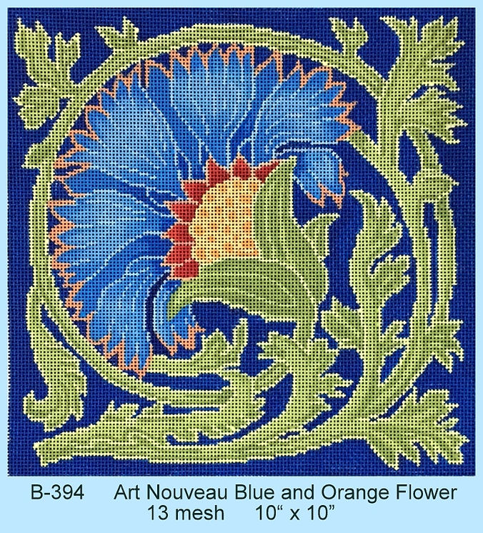 B-394 Art Nouveau Blue and Orange Flower - TS