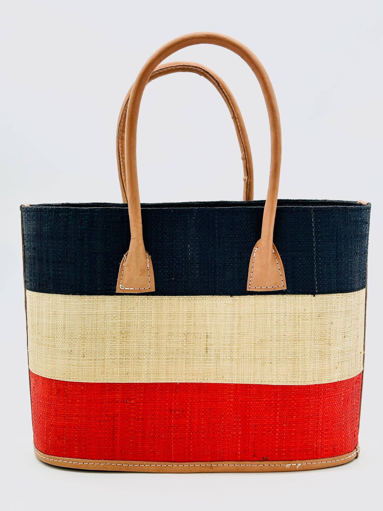 Santorini Color Block Straw Basket Bag Handbag - Grey and Black