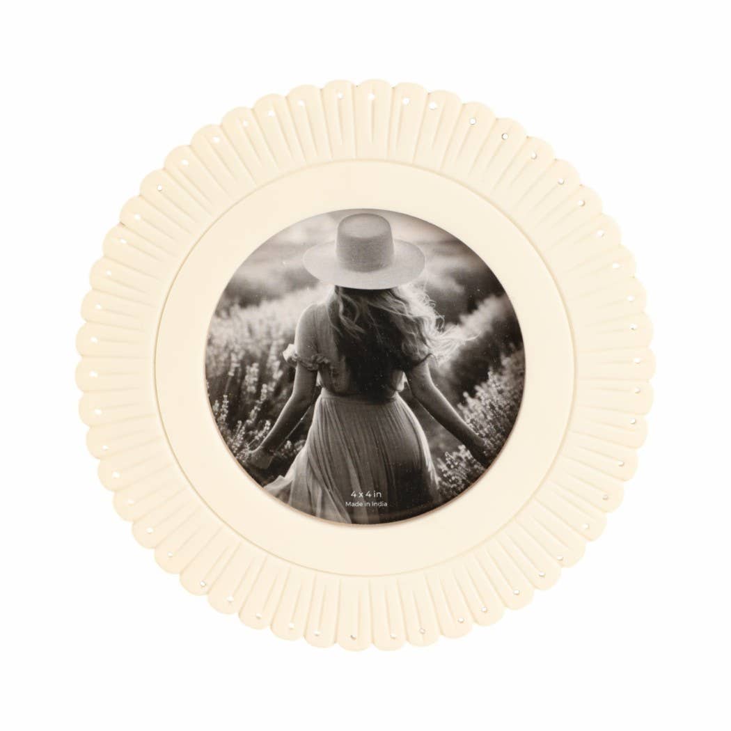 Ivory 4" Round Solid Etched Petal Resin Photo Frame