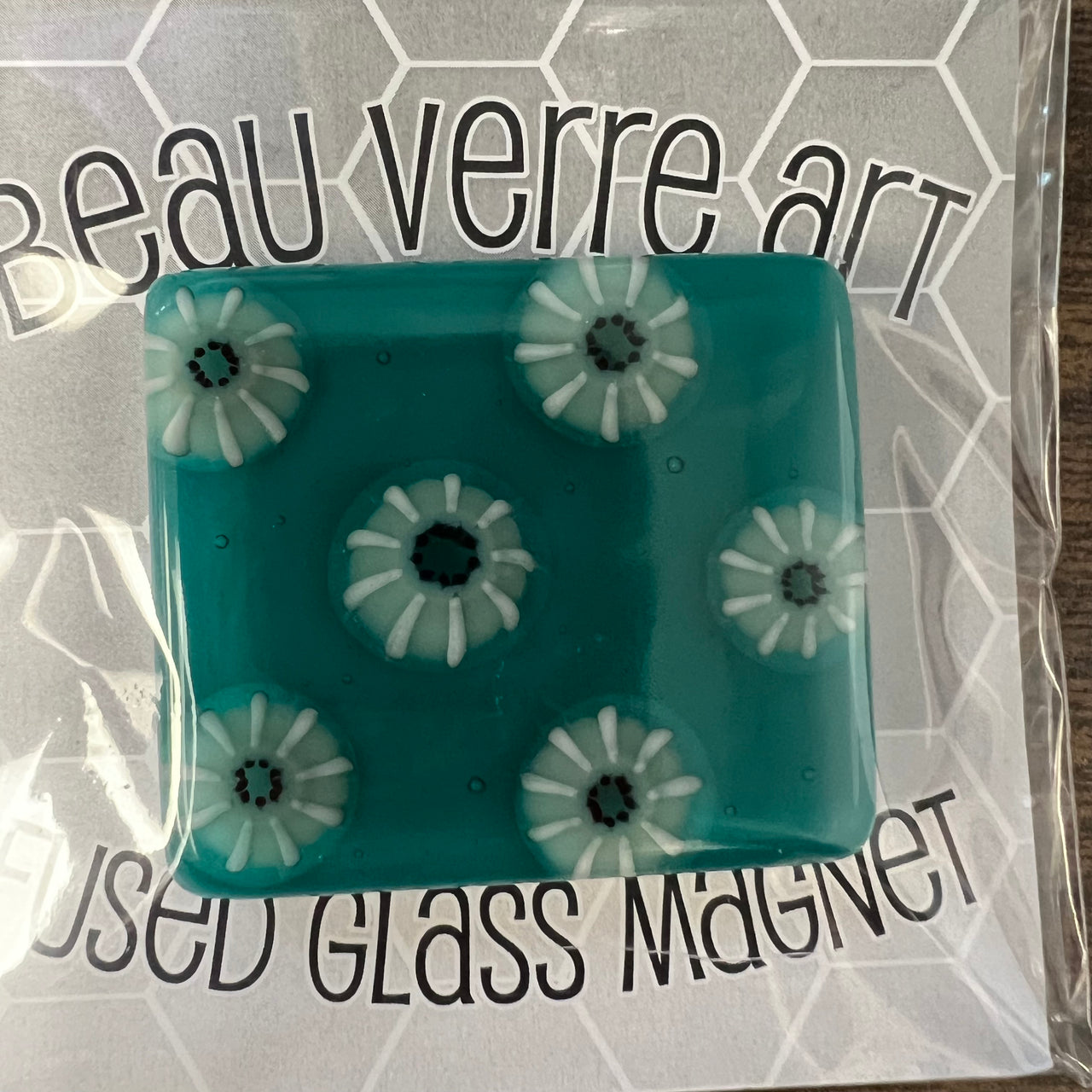 Teal Floral Murrini Fused Glass Minder