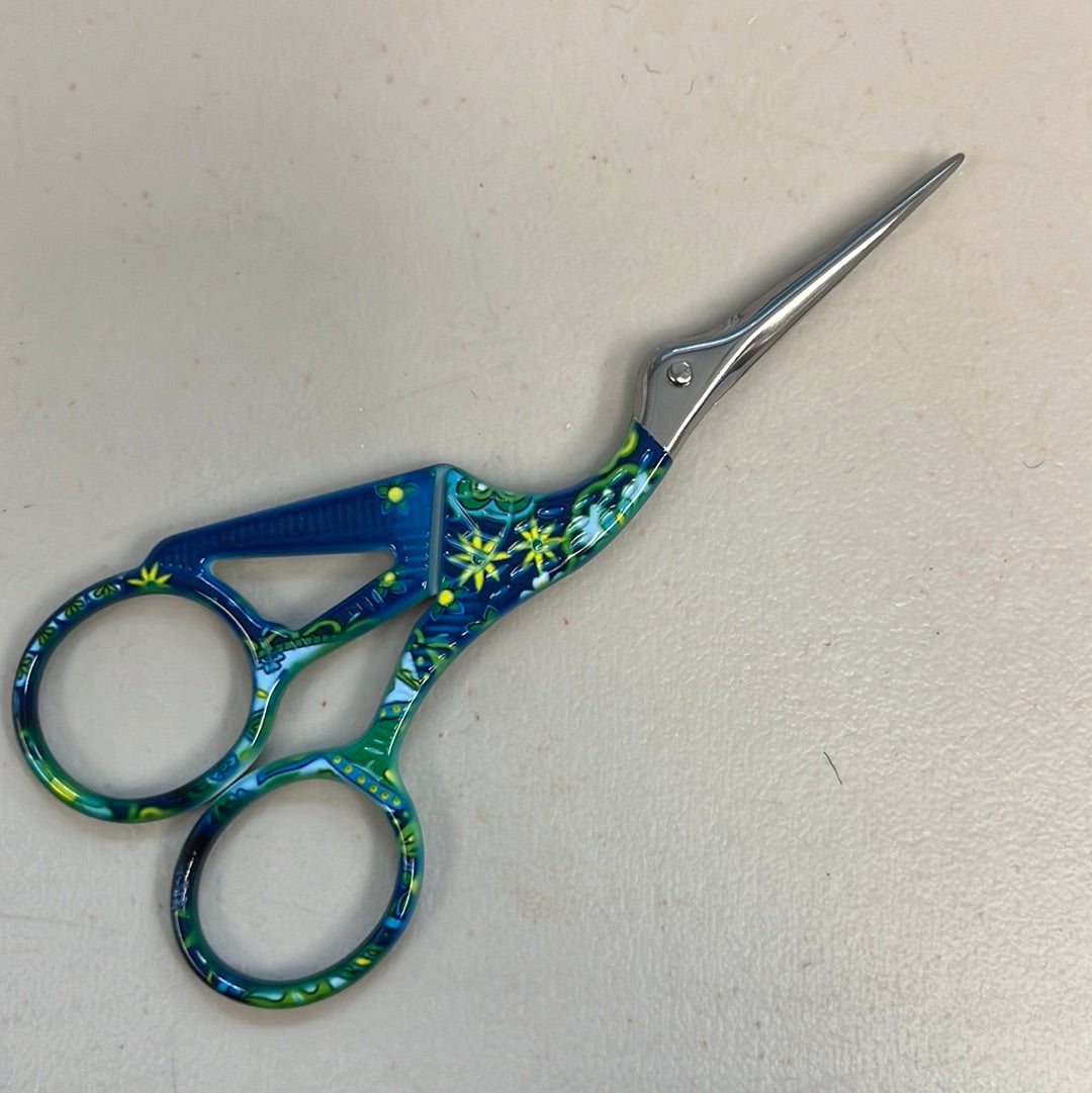Blue and Green Paisley Stork Embroidery Scissors