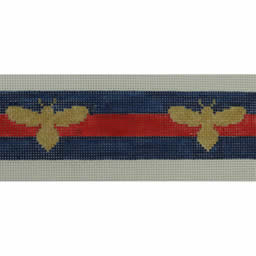 KKB577B (gold bees on navy and red stripes 1.5 x 36.5)